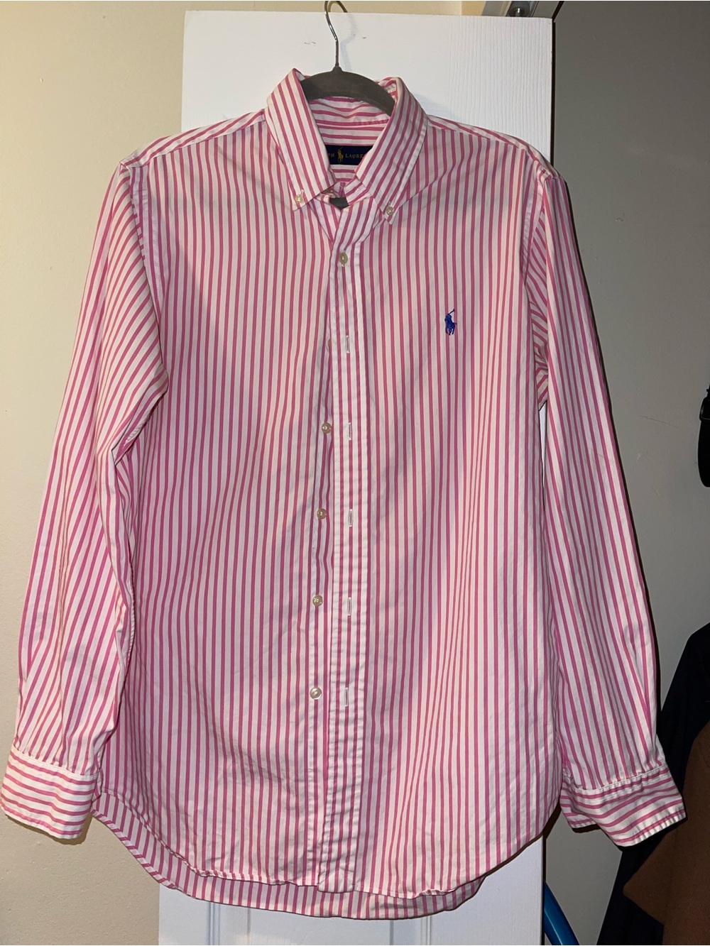Ralph Lauren Pink and White Striped Button-Down Dress Shirt